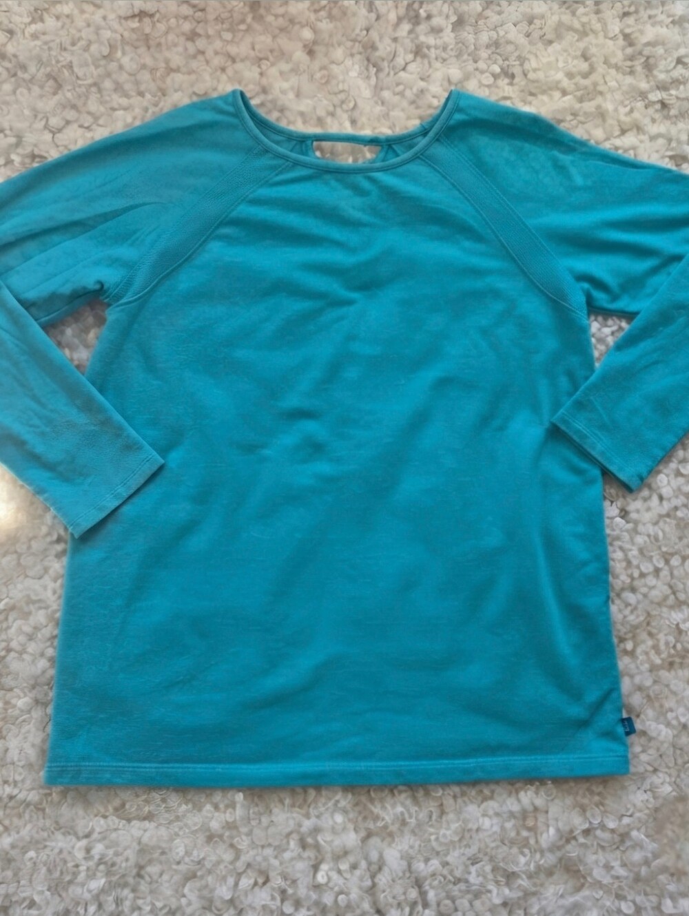Danskin Turquoise Crisscross Back Long Sleeve Top L Activewear Stretch Cotton